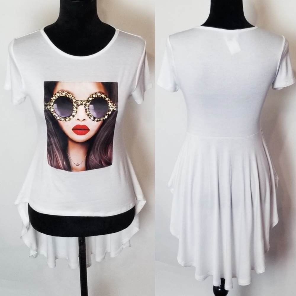 High Low Tee Shirt  With Faux Diamond Accent - Picture 2 of 6
